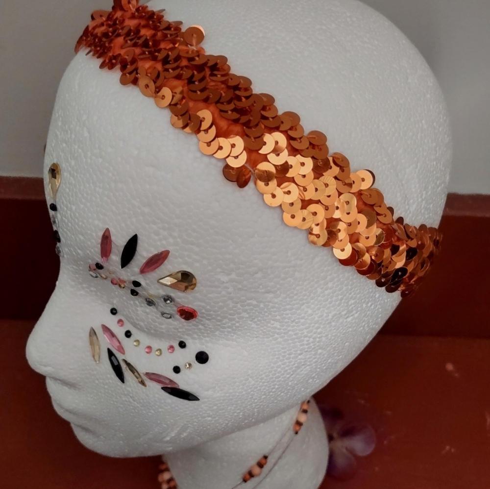 Orange Sequins Stretch Headband
